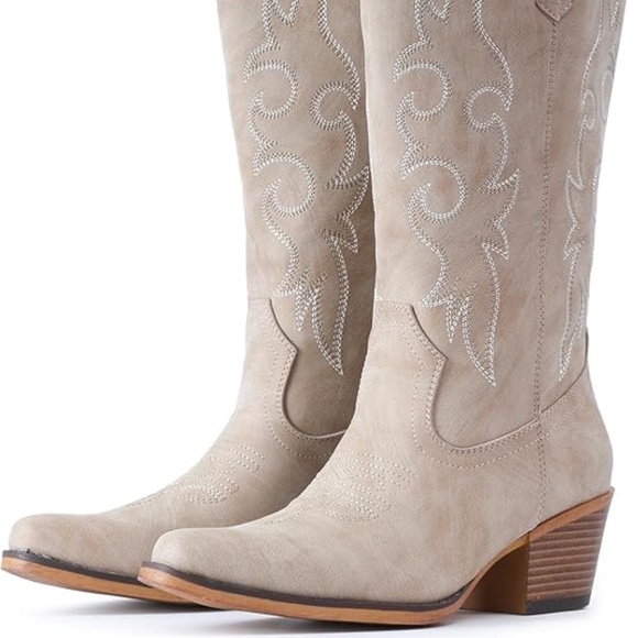 Cowboy Boots For Women Western Cowgirl Boots with Chunky Heel Mid Calf Snip Toe - Picture 8 of 11
